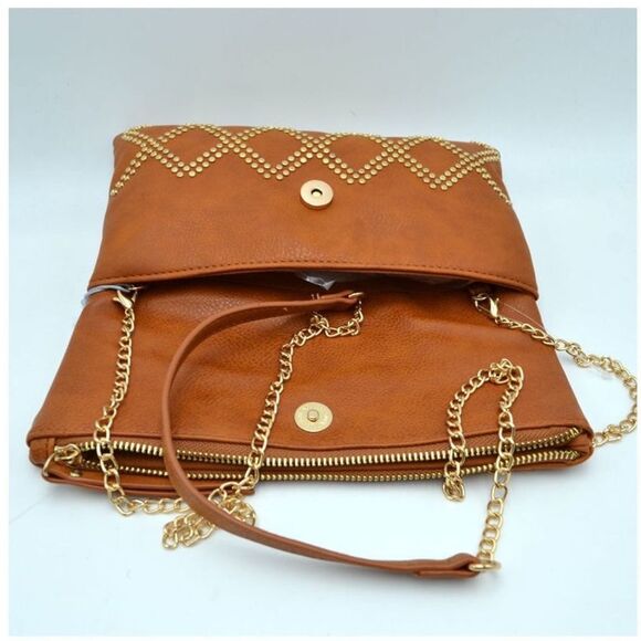 Studded Fold-over Chained Crossbody Bag - Picture 8 of 10